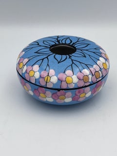 1930's French Art Deco Aladin Hand Painted Porcelain Hair Receiver / Covered Jar