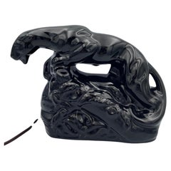 Sleek 1950s MCM Ceramic Black Panther TV Lamp Howard Kron in Mint Condition