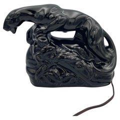 Sleek 1950s MCM Ceramic Black Panther TV Lamp Howard Kron in Mint Condition