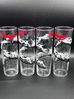 Original-Set mit 8 Stück Libbey „Tally Ho!“ aus den 1940er Jahren „Fox and Hound Hunt“ Chase-Bargläser