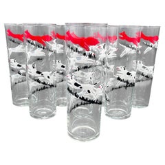 Original-Set mit 8 Stück Libbey „Tally Ho!“ aus den 1940er Jahren „Fox and Hound Hunt“ Chase-Bargläser