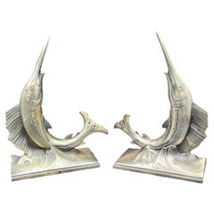 Art Deco Stylized and Sculptural Marlin or Swordfish Nautical Fishing Bookends