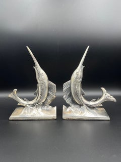 Art Deco Stylized and Sculptural Marlin or Swordfish Nautical Fishing Bookends