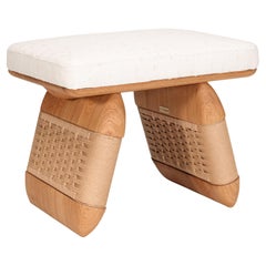 Wabi Stool in Solid Wood with Oak Accents and Handwoven Danish Cord