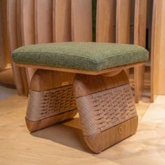Wabi Stool in Solid Wood with Oak Accents and Handwoven Danish Cord