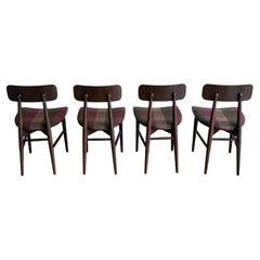 Set of Four SS3 Dining Chairs – Dark Wood and Checkered Wool Fabric