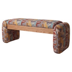 Tsuki Bench – Contemporary Sculptural Bench with Geometric Velvet and Solid Oak