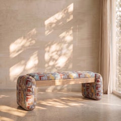 Tsuki Bench – Contemporary Sculptural Bench with Geometric Velvet and Solid Oak