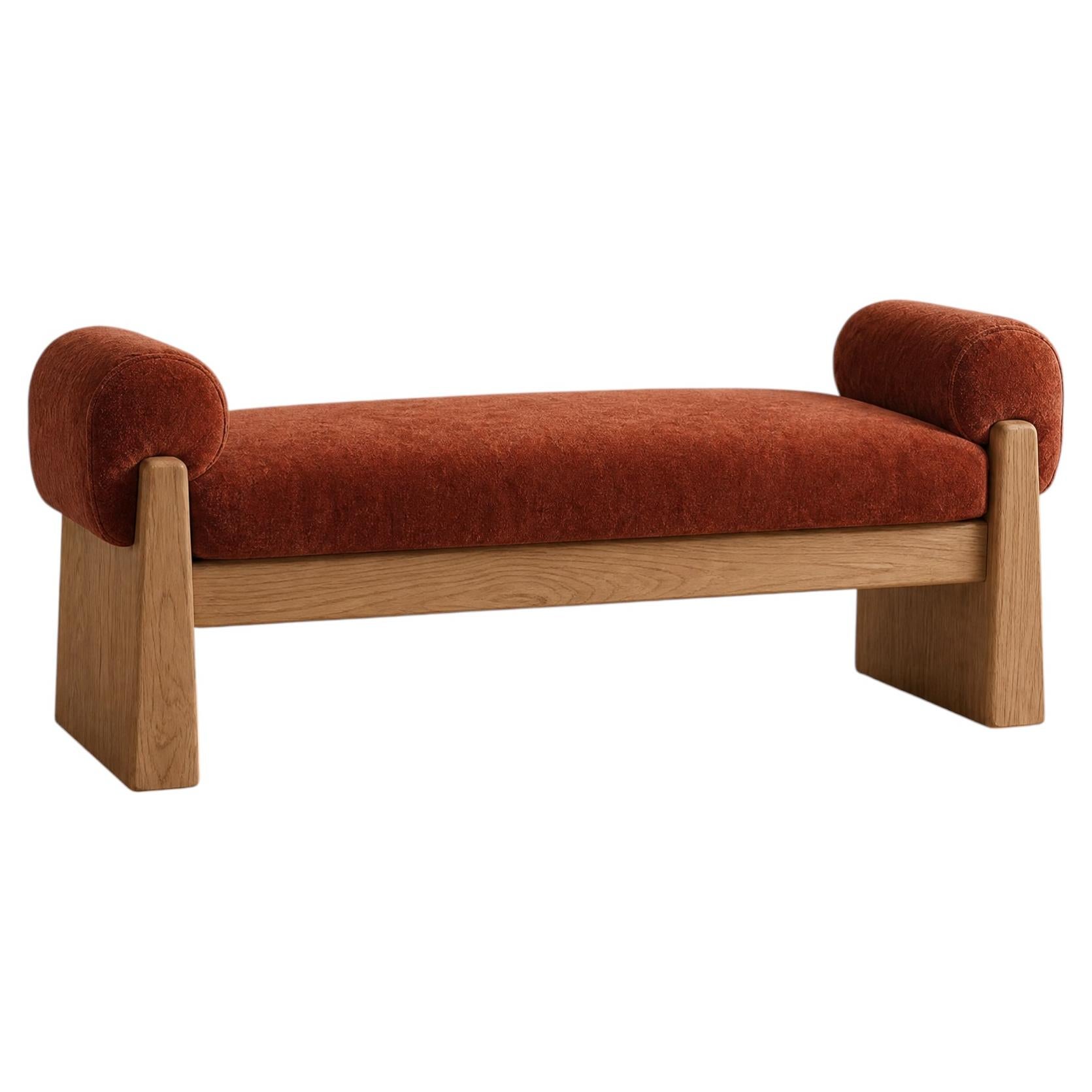 Hibi Bench – Sculptural Bench in Solid Oak with Pierre Frey Mohair For Sale