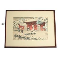 Vintage Japanese Art Shiro Kasamatsu Woodblock print [Snow at Hongo Akamon]