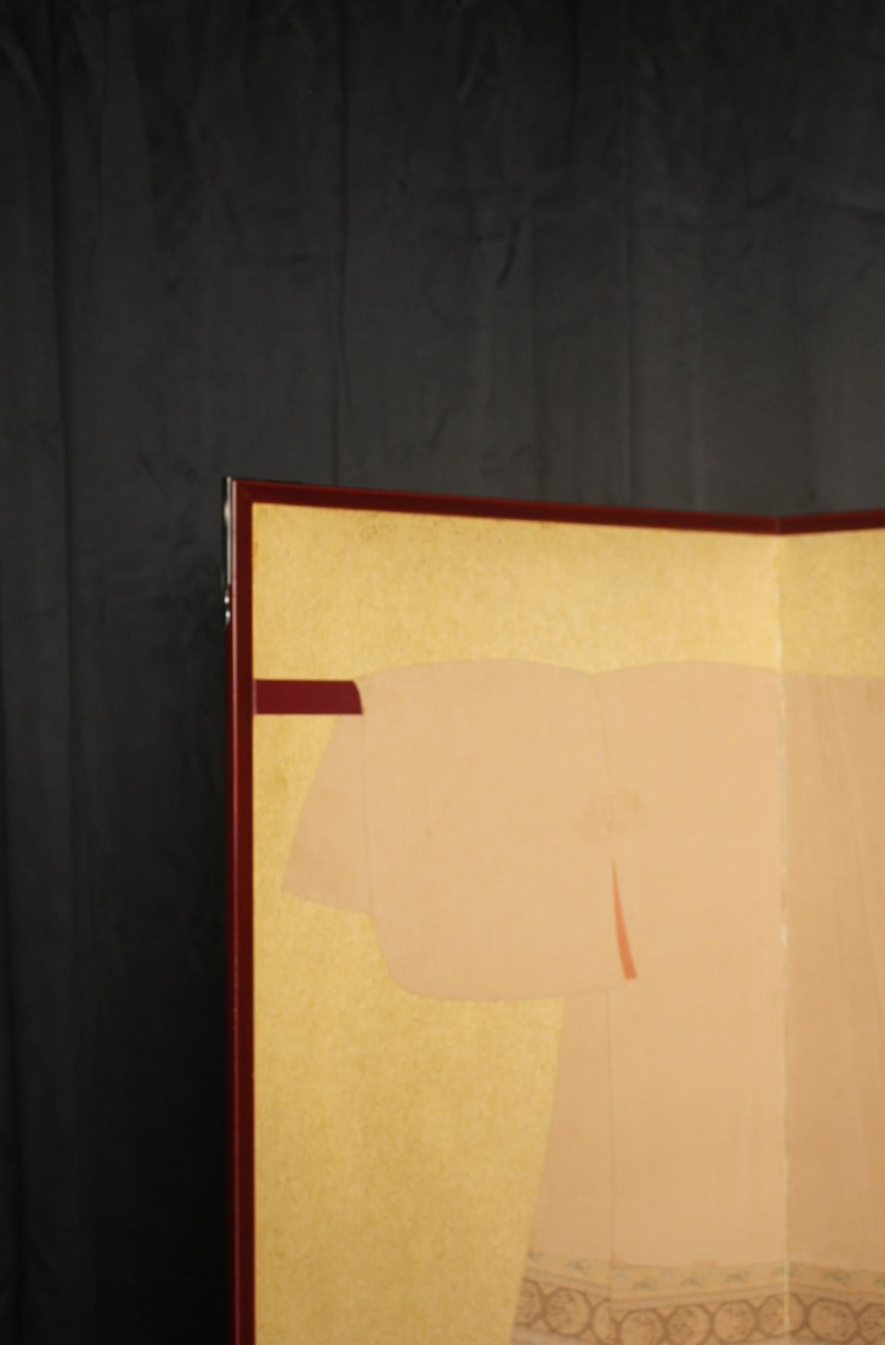 20th Century B32 Old Japanese 6panels, paper, folding Screen Dagasode 誰が袖 Byobu Kimono For Sale