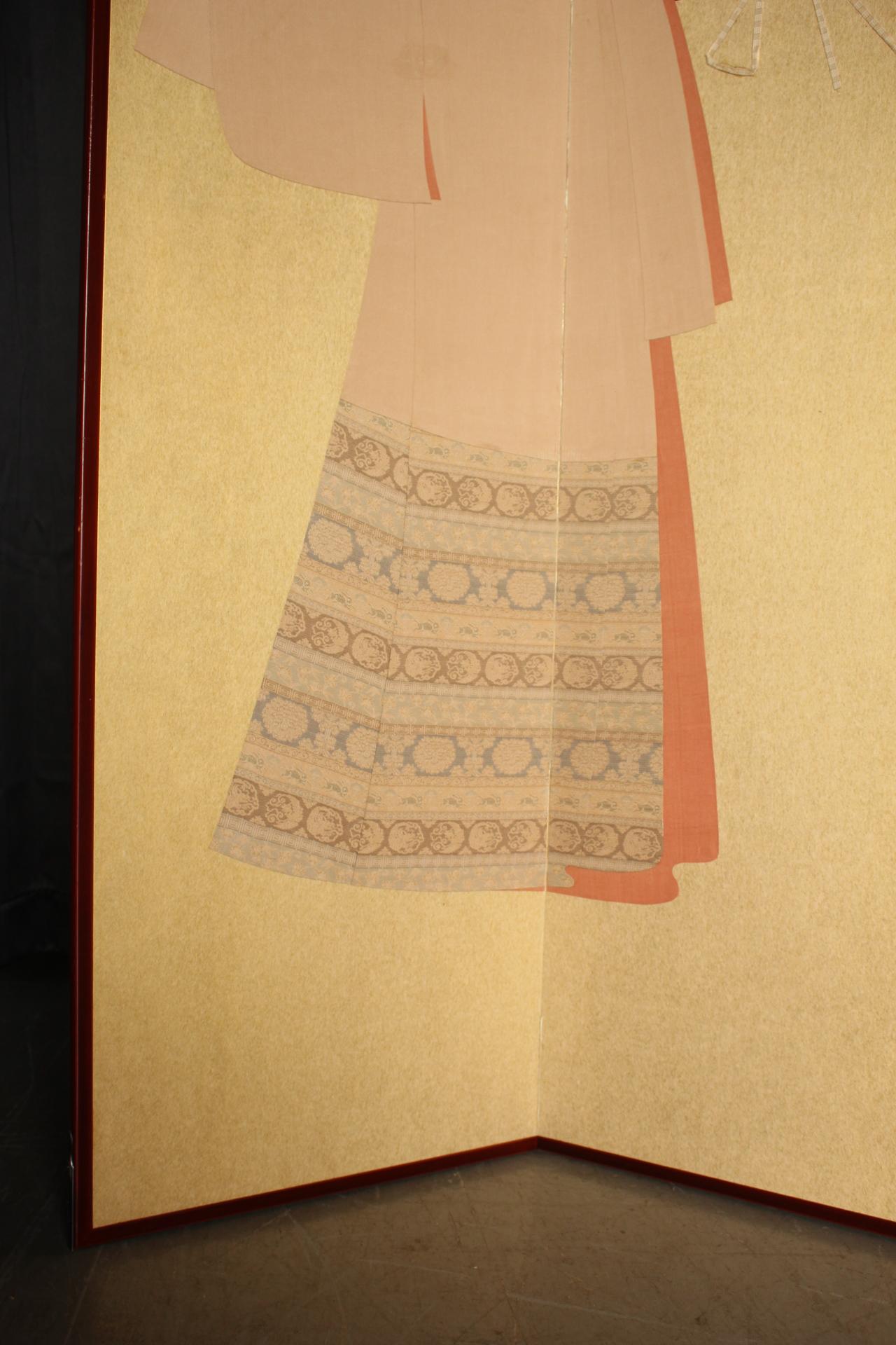 B32 Old Japanese 6panels, paper, folding Screen Dagasode 誰が袖 Byobu Kimono For Sale 1