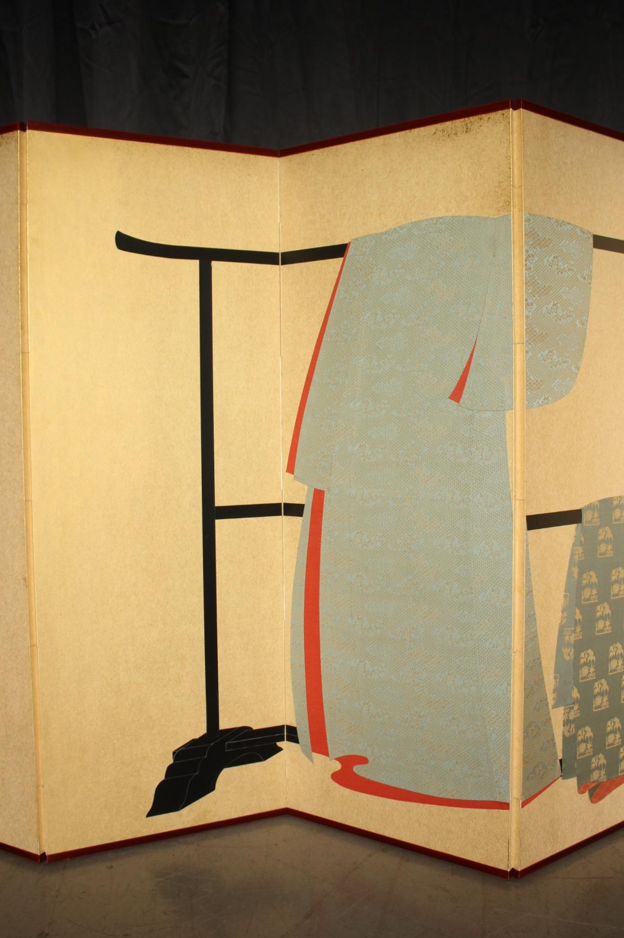 B32 Old Japanese 6panels, paper, folding Screen Dagasode 誰が袖 Byobu Kimono For Sale 4