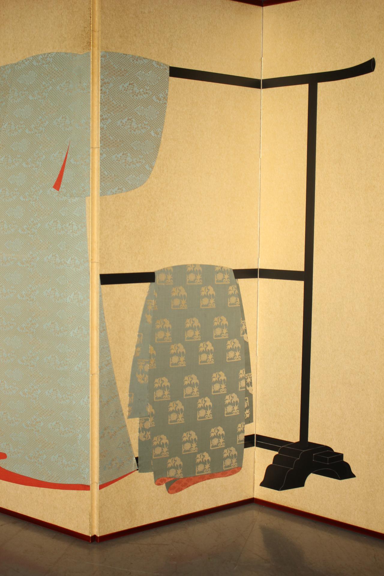 B32 Old Japanese 6panels, paper, folding Screen Dagasode 誰が袖 Byobu Kimono For Sale 11