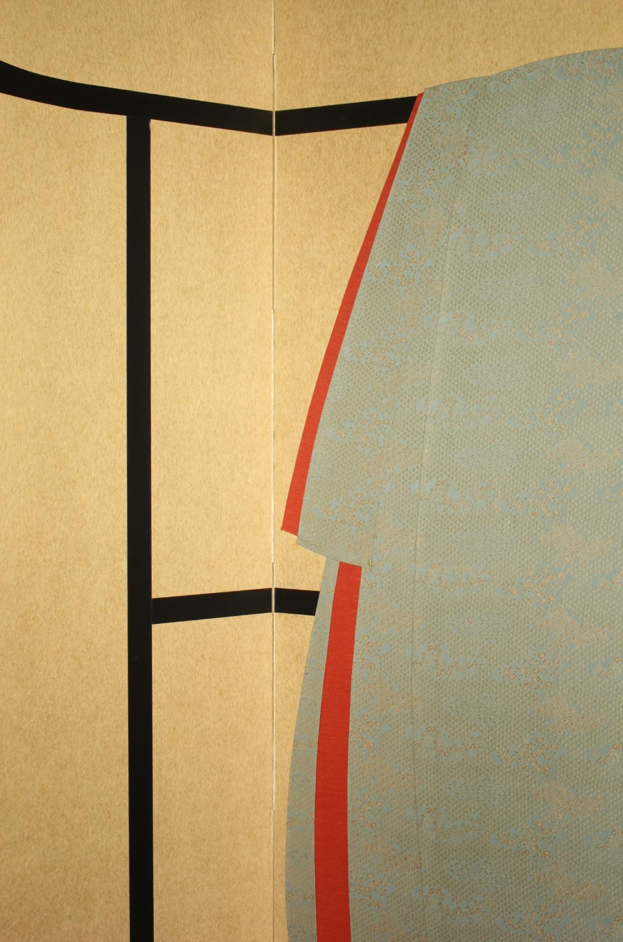 B32 Old Japanese 6panels, paper, folding Screen Dagasode 誰が袖 Byobu Kimono For Sale 6