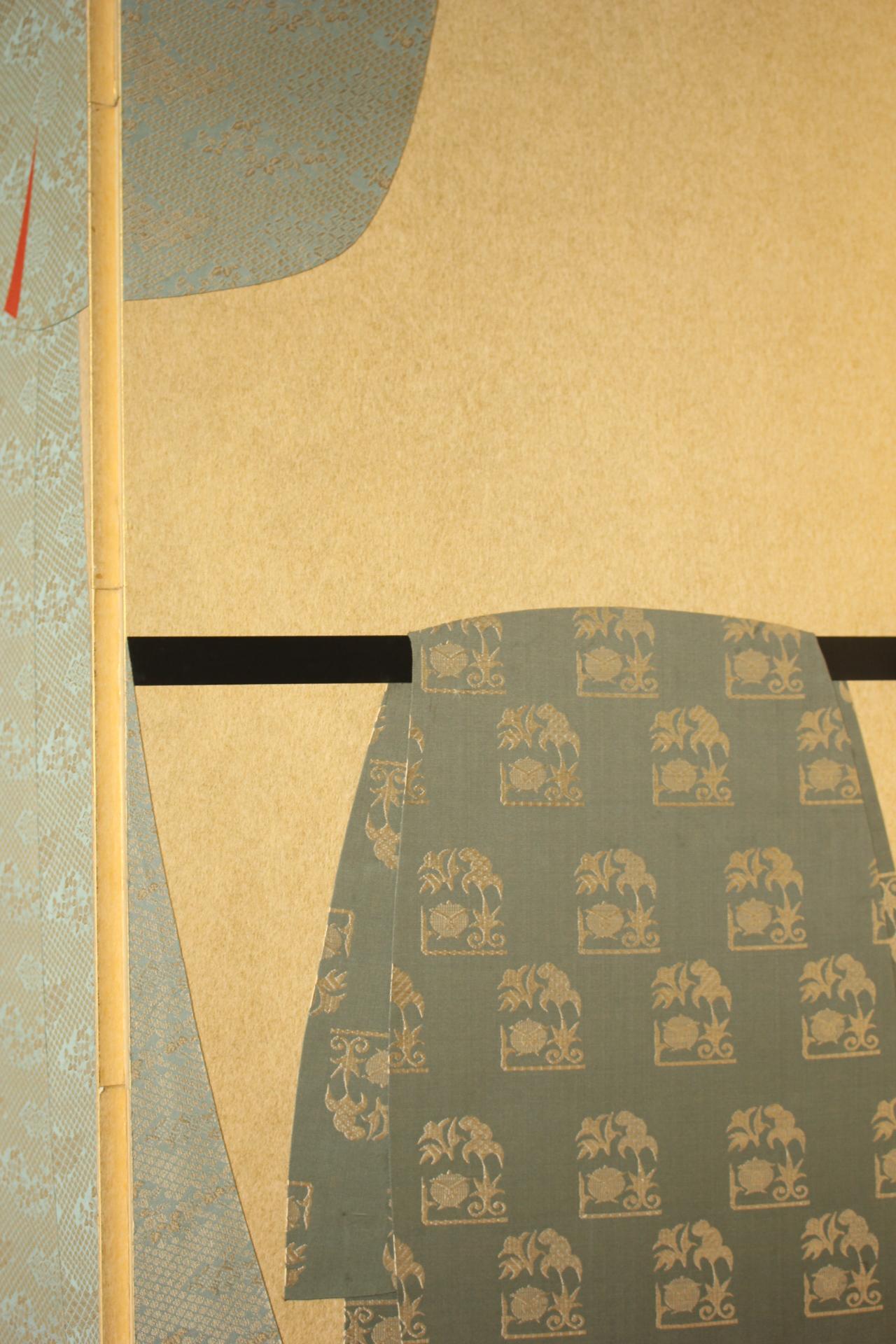 B32 Old Japanese 6panels, paper, folding Screen Dagasode 誰が袖 Byobu Kimono For Sale 13