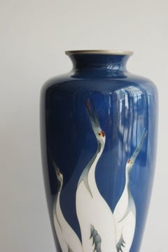 F37 Old Japanese Art Shippo (Cloisonne) "flock of cranes" vase