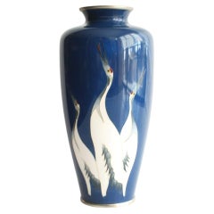 F37 Old Japanese Art Shippo (Cloisonne) "flock of cranes" vase