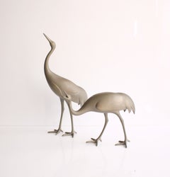 F38 Japanese Antiques Brass Crane Pair Ornament Modern Design