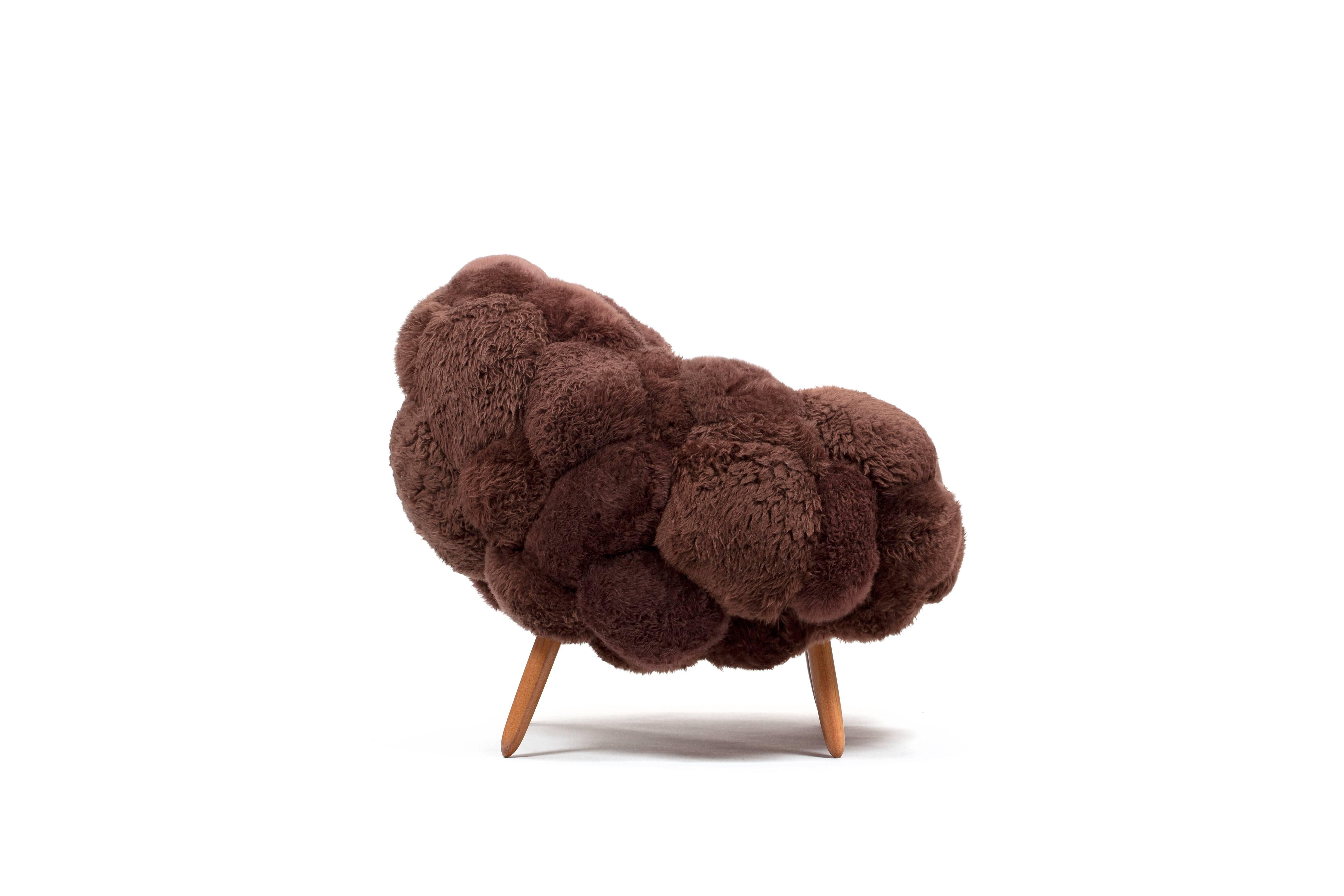 Bolotas Armchair (Café), 2015
Sheep's wool and Ipê wood
41.25 x 43.25 x 33.5 inches
105 x 110 x 85 cm

The Campana Brothers, Fernando (b. 1961) and Humberto (b. 1953) were born in Brotas, a city outside of São Paulo. Together, in 1983, they founded