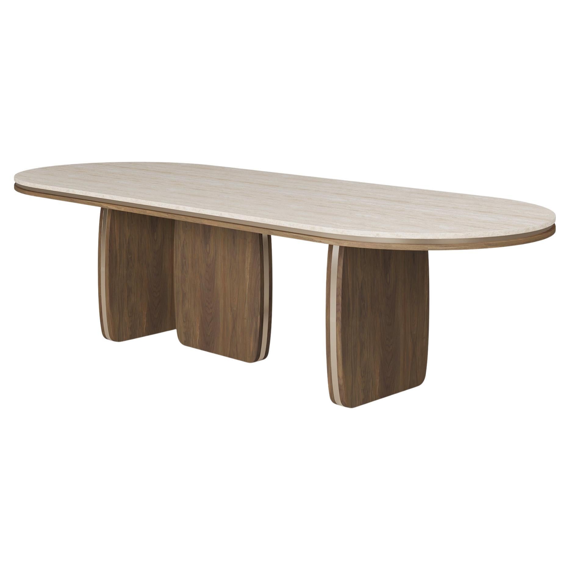 Table de salle à manger Assia II faite à la main avec plateau en travertin par Nolita Harbour