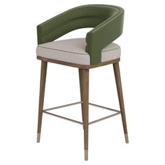 Handmade Ava Bar Chair in Upholstered Linen with Walnut Frame by Nolita Harbour