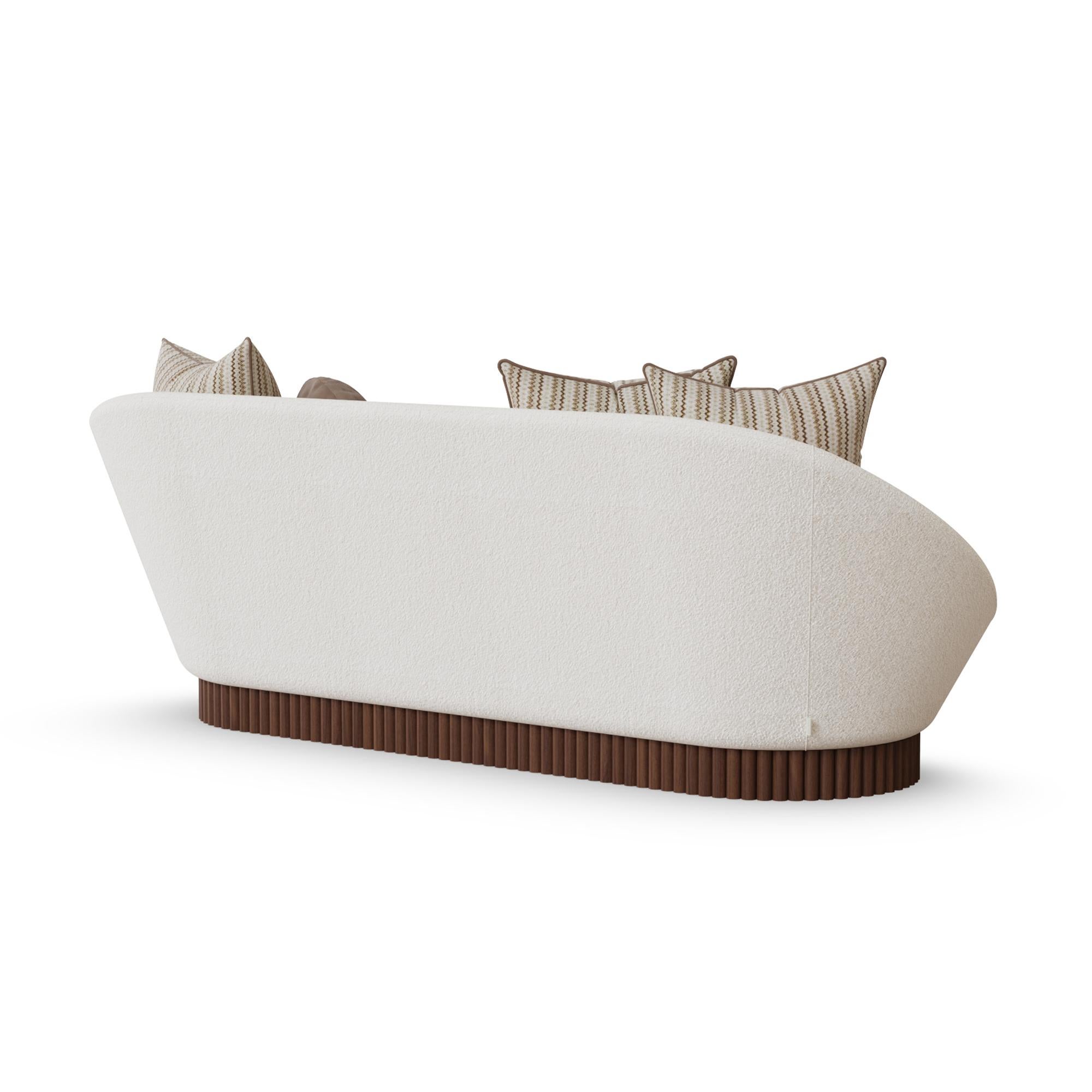 Portuguese Handmade Anki Sofa in Velvet Upholstery & Ribbed Walnut Base by Nolita Harbour For Sale
