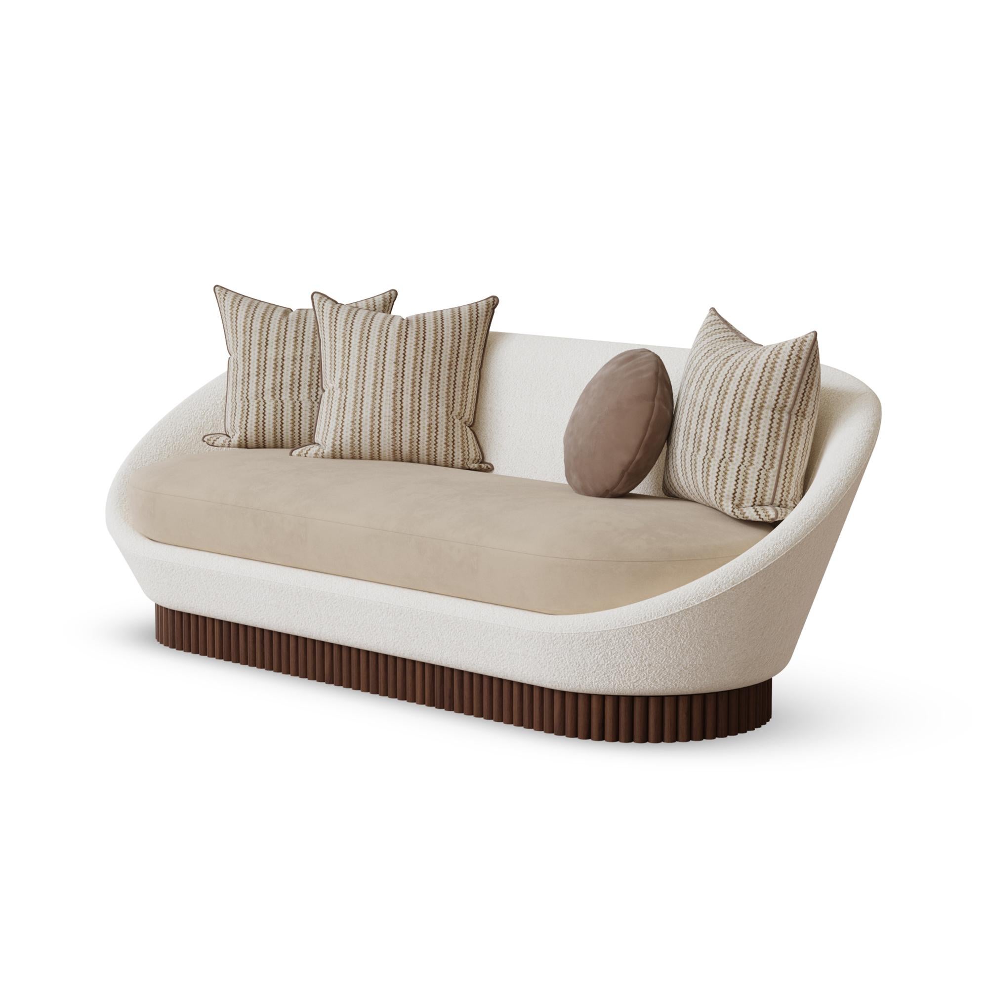 Hand-Crafted Handmade Anki Sofa in Velvet Upholstery & Ribbed Walnut Base by Nolita Harbour For Sale