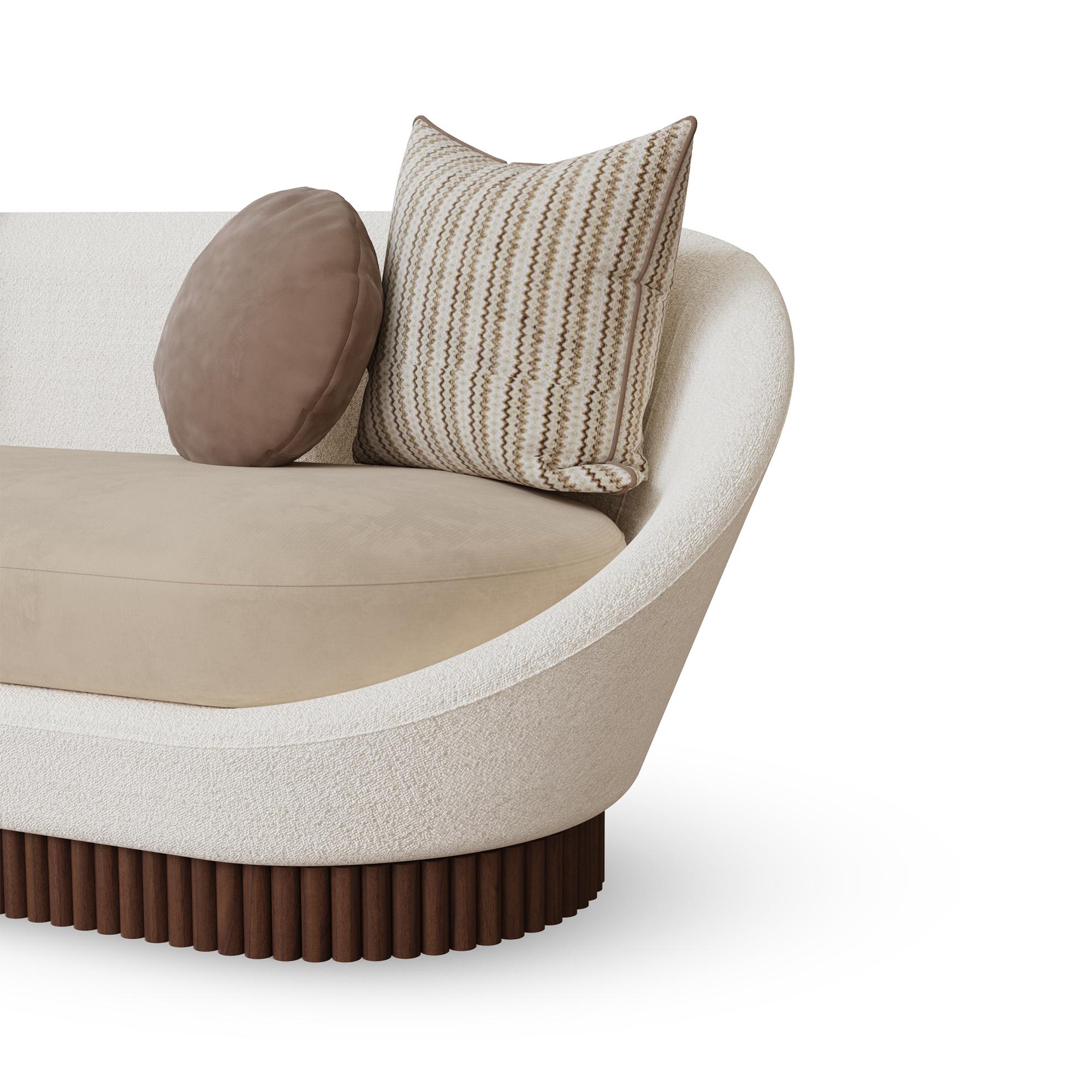 Organic Modern Handmade Anki Sofa in Velvet Upholstery & Ribbed Walnut Base by Nolita Harbour For Sale
