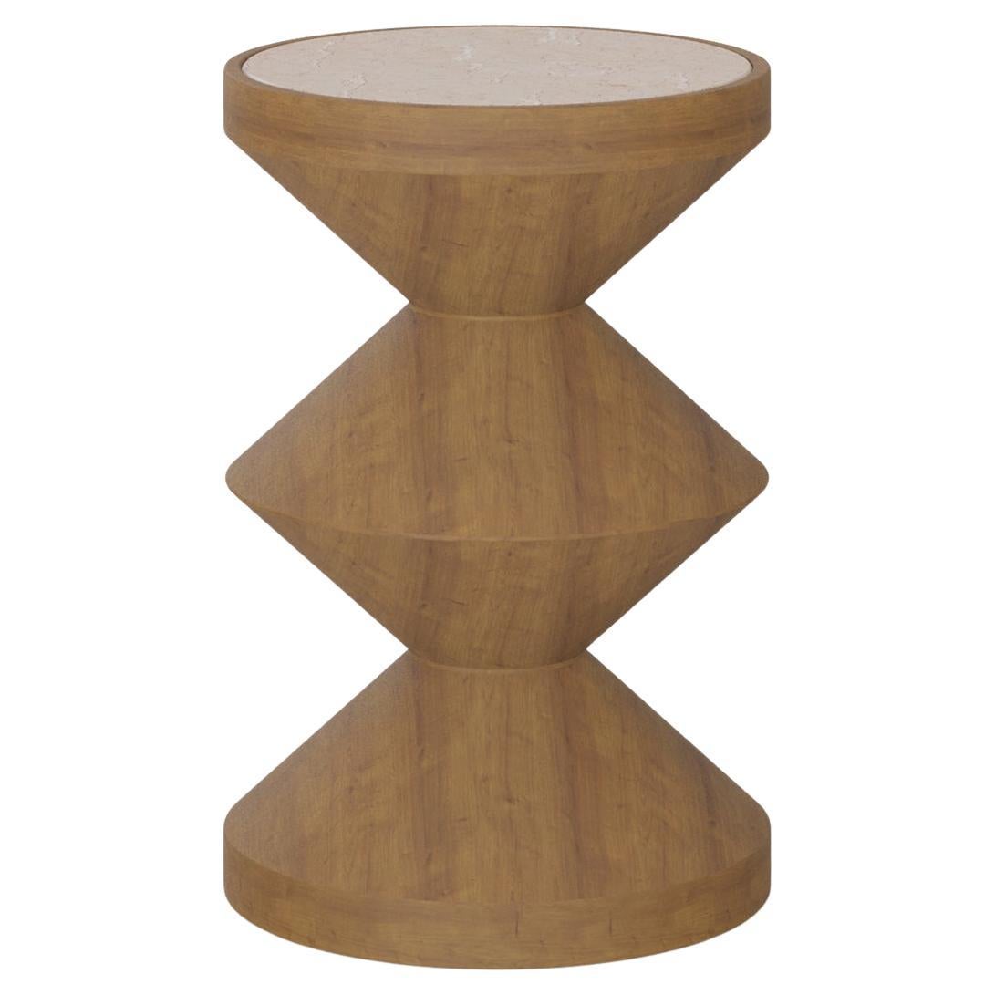 Handmade Fiona Side Table in Varnished Oak & Alpinina Marble by Nolita Harbour