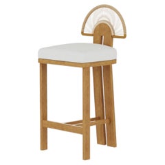 Antibes Outdoor Bar Chair in Iroko Wood with Sunburst Woven Back