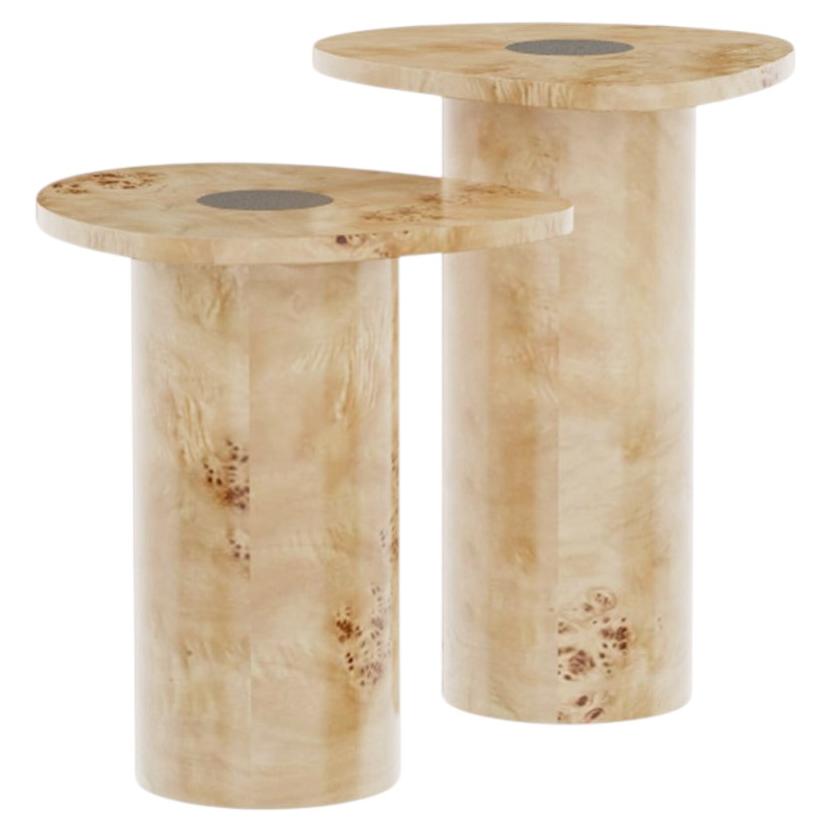 Leora Side Table by Nolita Harbour: Poplar Root Table with Brass-leg Frame