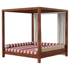 Paraggi Outdoor Double Sunbed in Iroko Wood with Striped Cushions