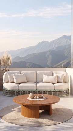 Sofá de exterior Monterosso en lacado RAL 6019 con base escultural en forma de ola