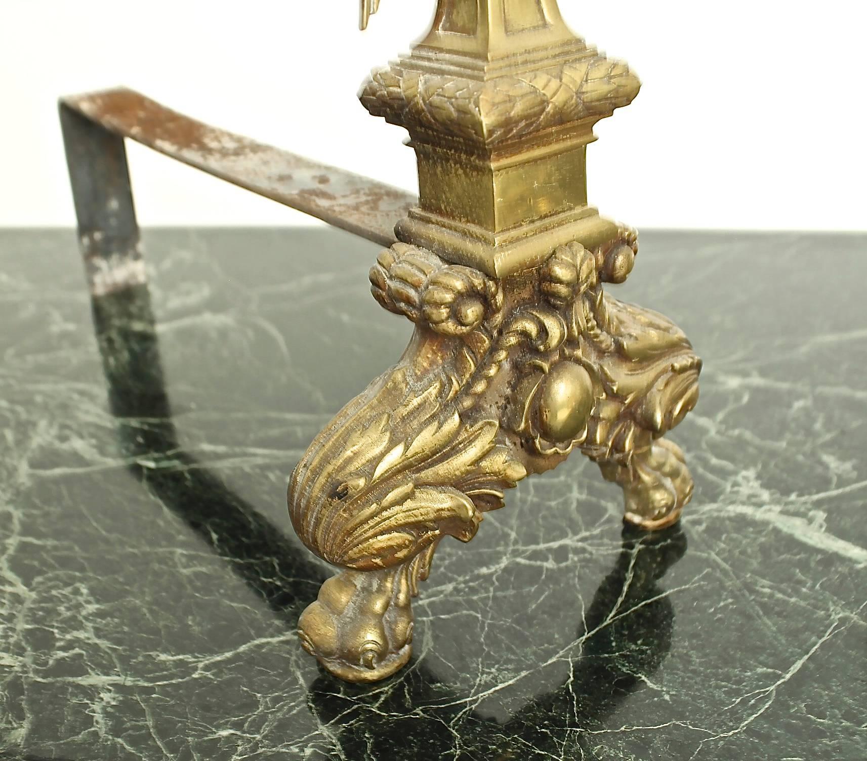 Set of Two Fireplace Andirons Representing an Eagle in Copper For Sale 2