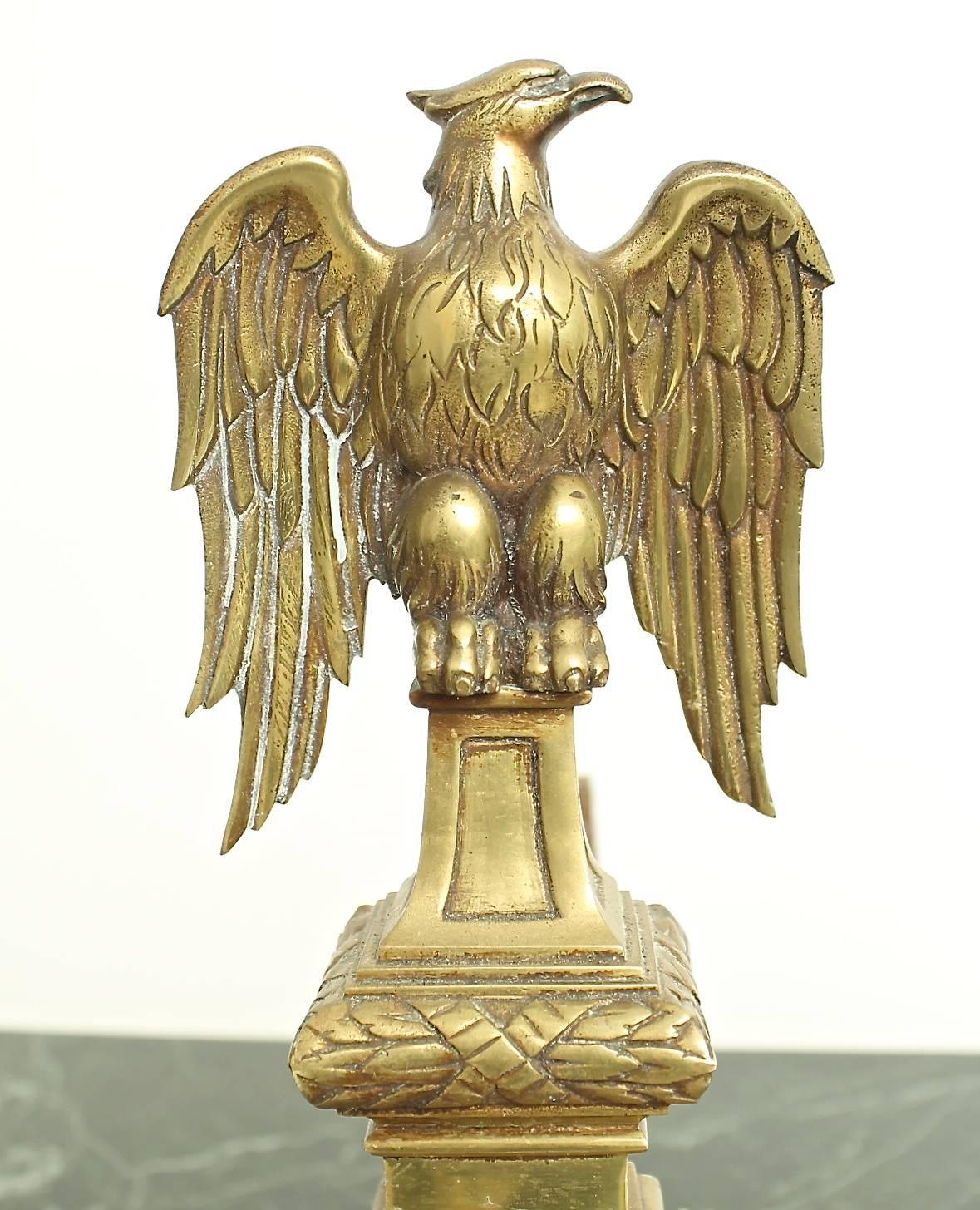 20th Century Set of Two Fireplace Andirons Representing an Eagle in Copper For Sale