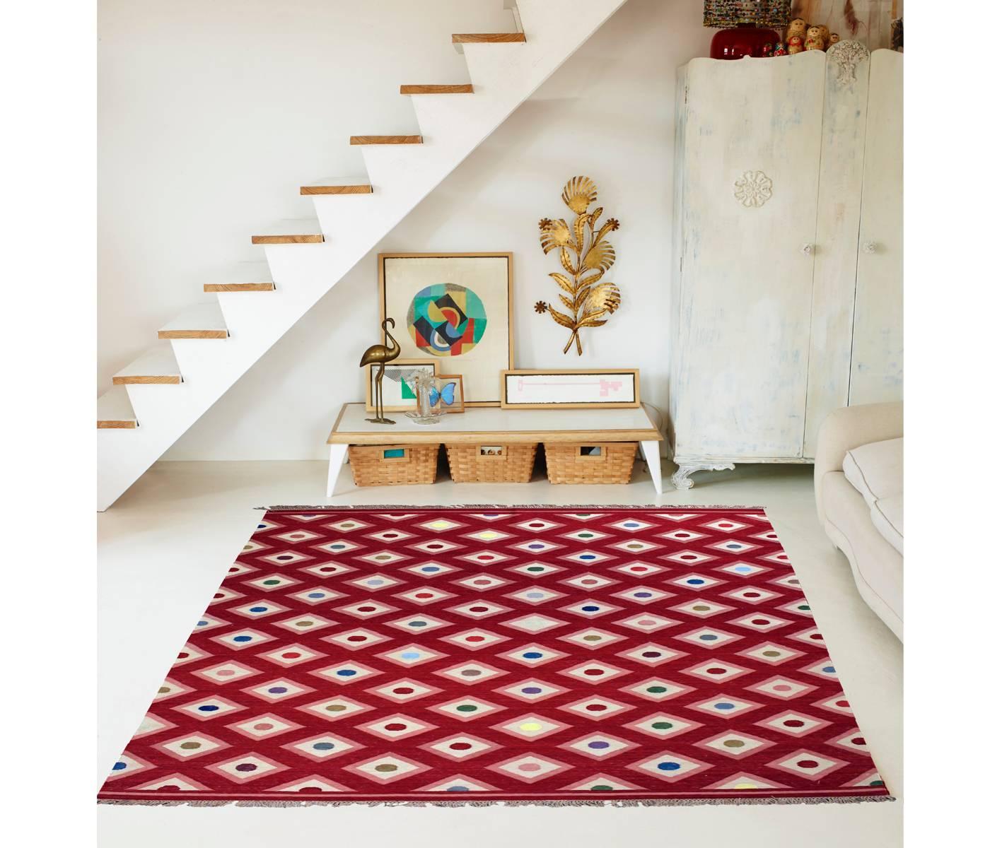 Diamonds Pink And Red Kilim By Nuria Mora. For Sale at 1stdibs