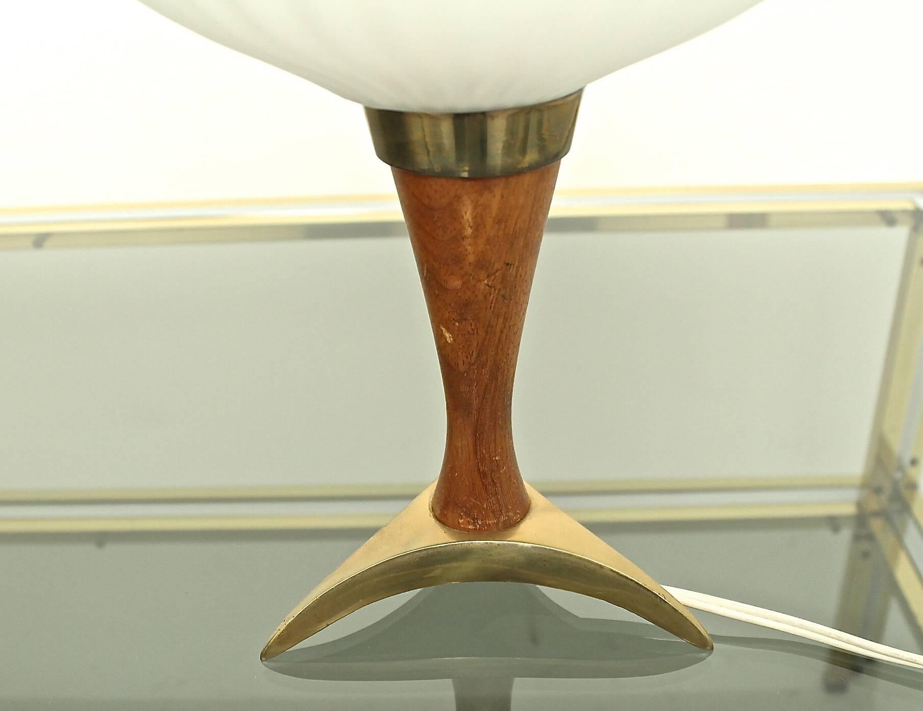 Elegant and Rare Opaline, Brass and Wood Desk Lamp 1