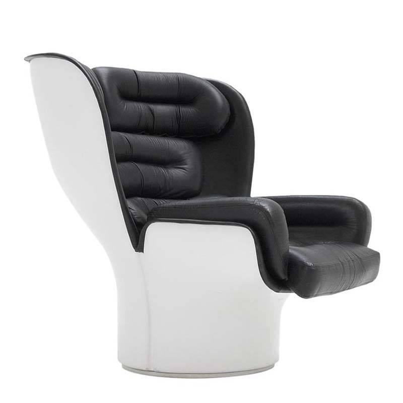 1963 White and Black Joe Colombo Elda Chair for Comfort