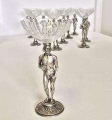 Lot of Ten Silver Sculpture Glasses, 1890