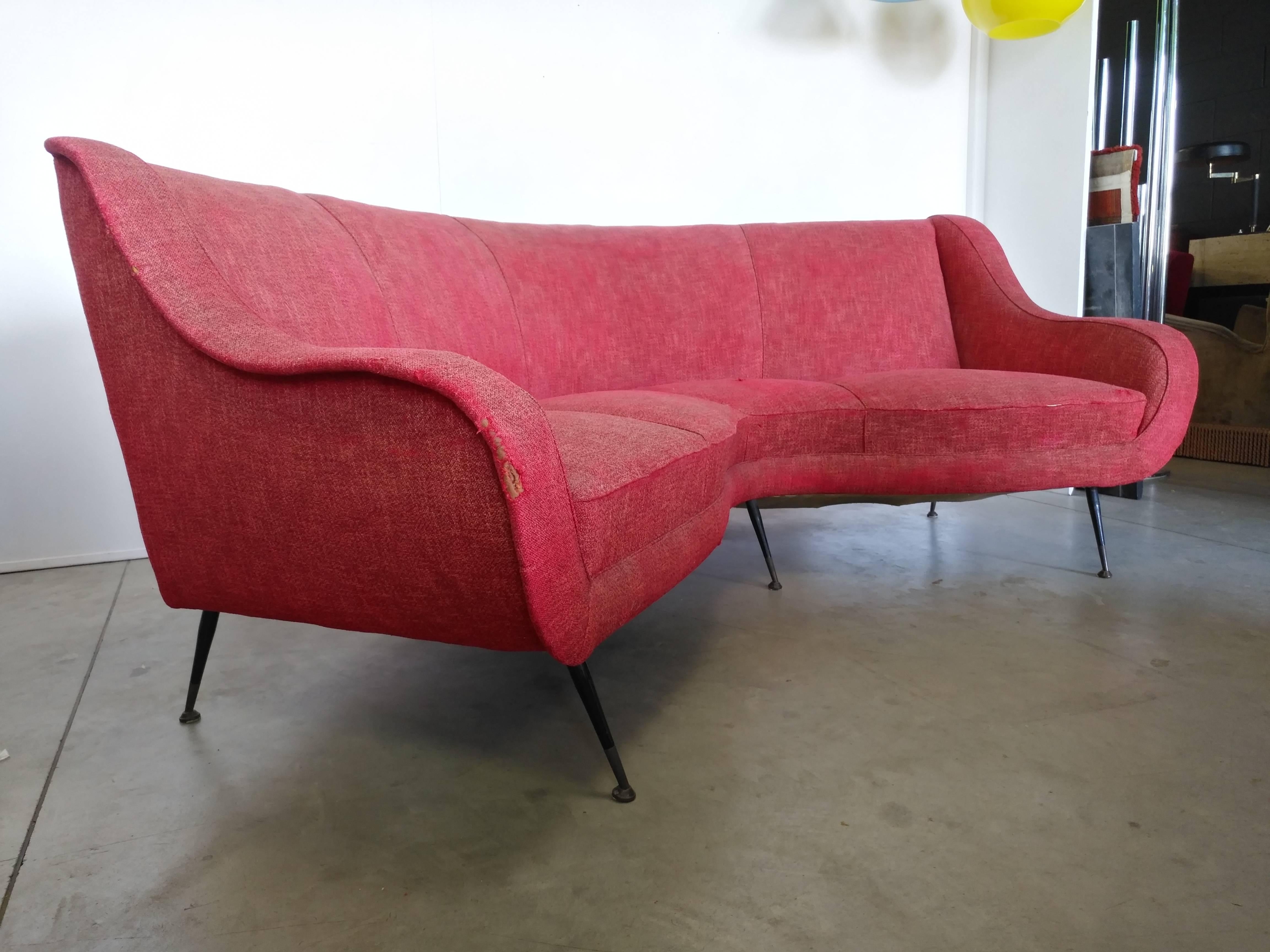 Mid-Century Modern Large Curved Sofa Italy, 1950 For Sale
