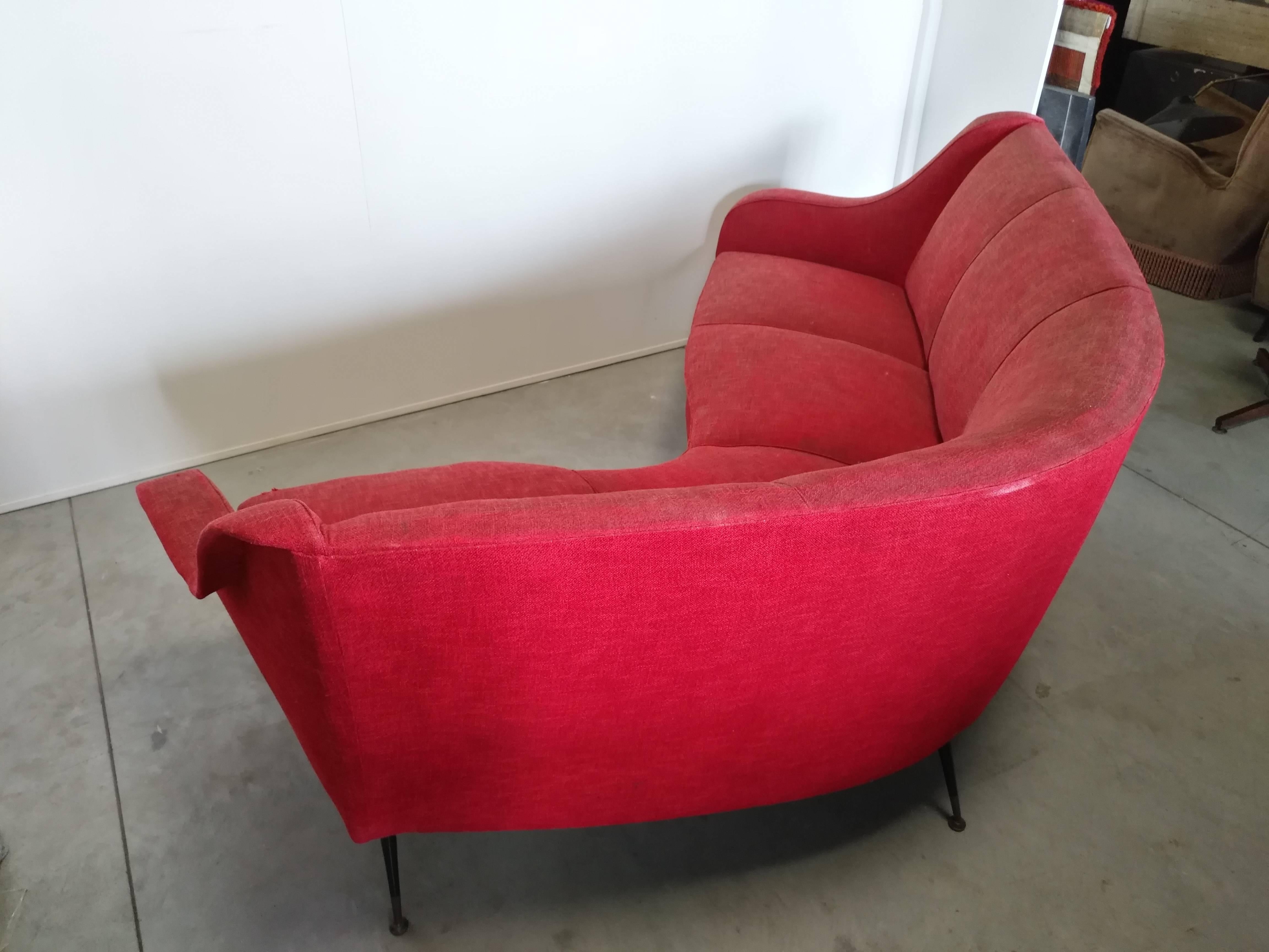 Mid-20th Century Large Curved Sofa Italy, 1950 For Sale