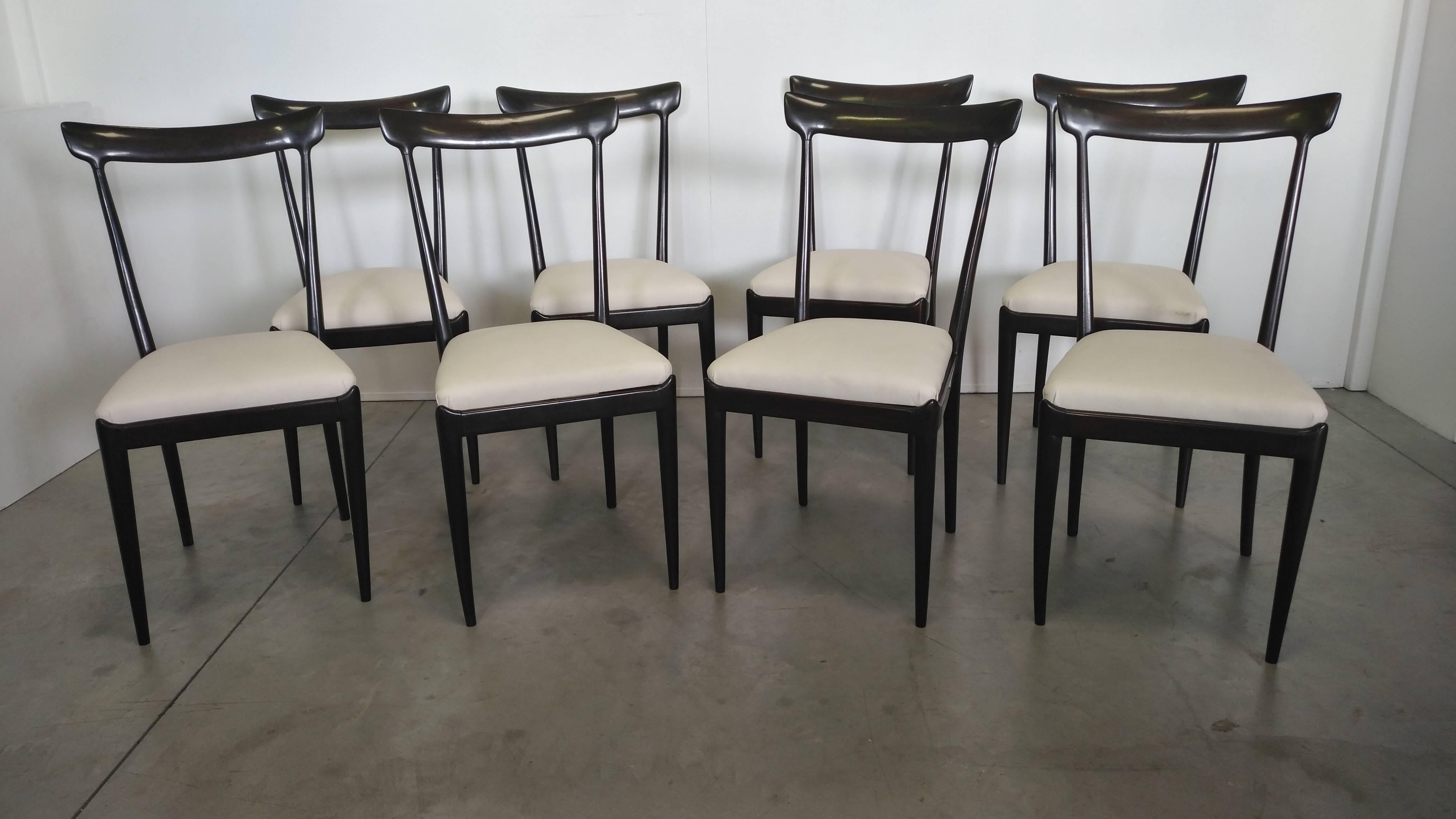 Rare set of eight rosewood chairs designed by Ico Parisi in 1947 and manufactured by Ariberto Colombo in Cantu' 
This model was called 38A and presented for the first time at the fair 