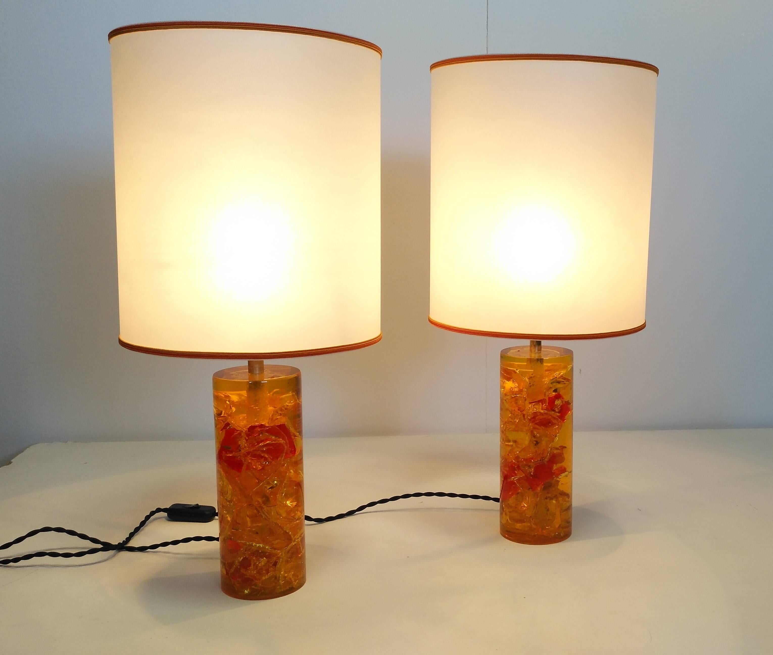 Mid-Century Modern Pair of Table Lamps in Fractal Resin, France, 1970 For Sale