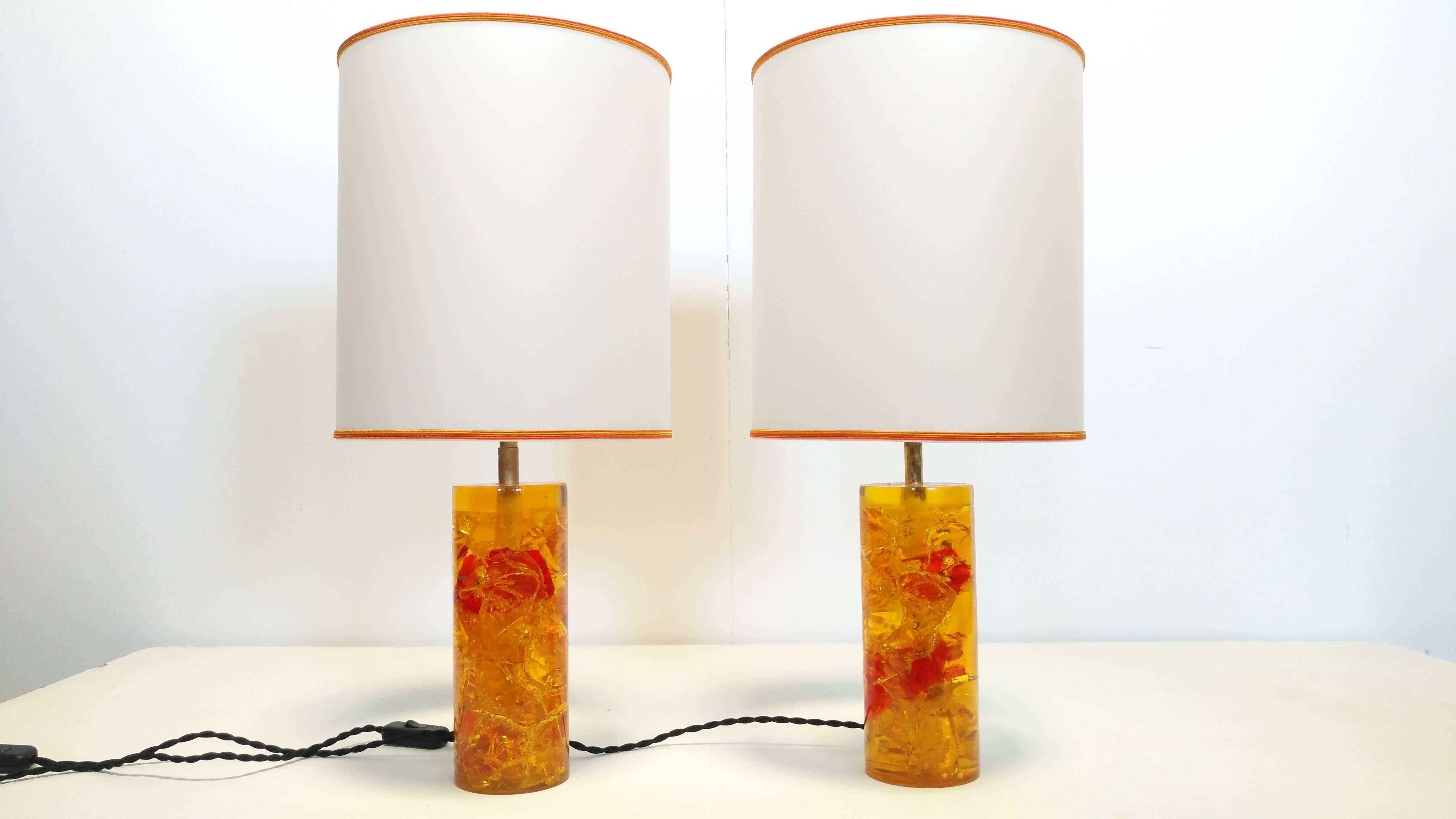 Late 20th Century Pair of Table Lamps in Fractal Resin, France, 1970 For Sale