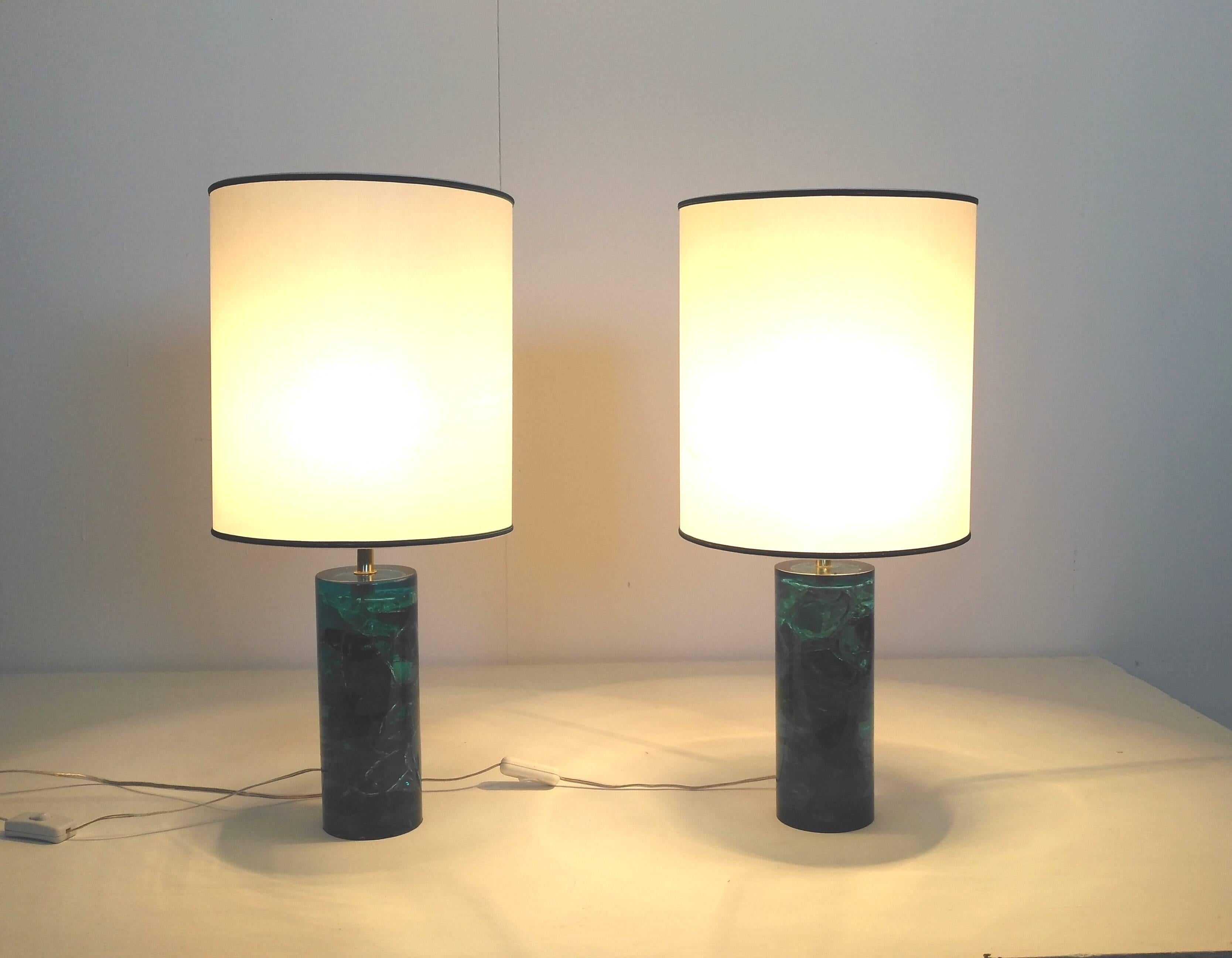 Hand-Crafted Pair of Table Lamps in Fractal Resin, France, 1970 For Sale
