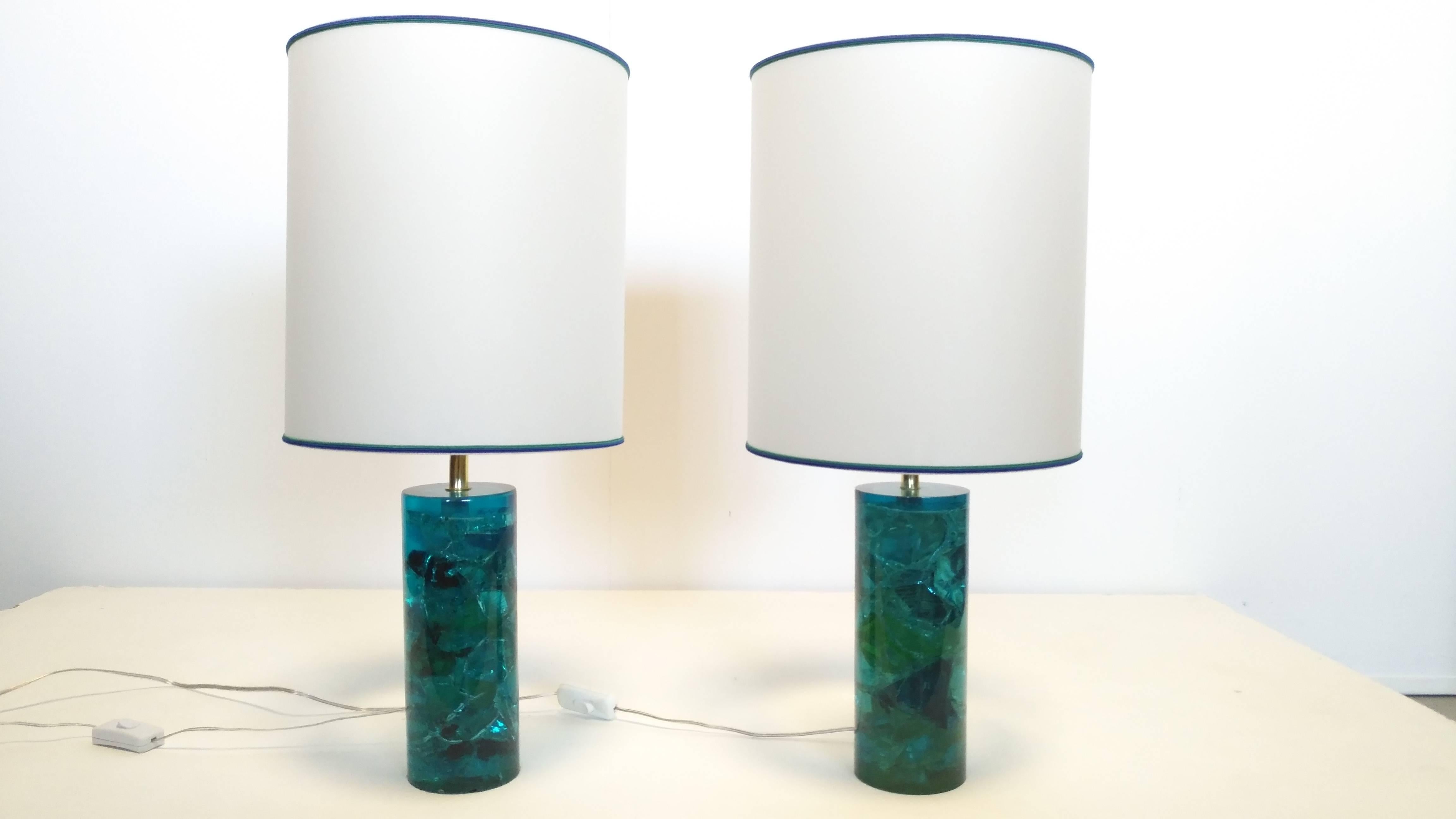 Pair of Table Lamps in Fractal Resin, France, 1970 For Sale 1