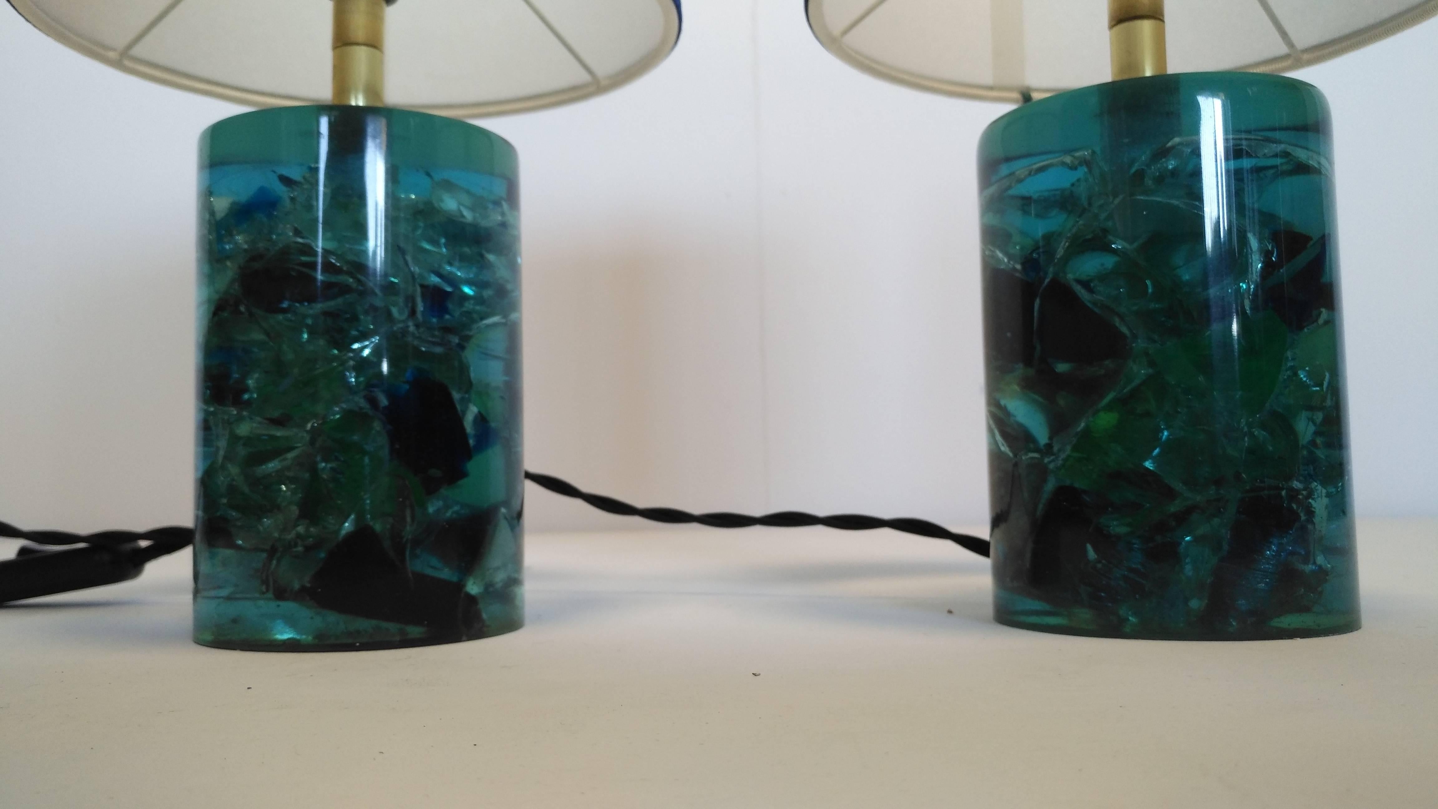 Mid-Century Modern Pair of Table Lamps in Fractal Resin, 1970 For Sale