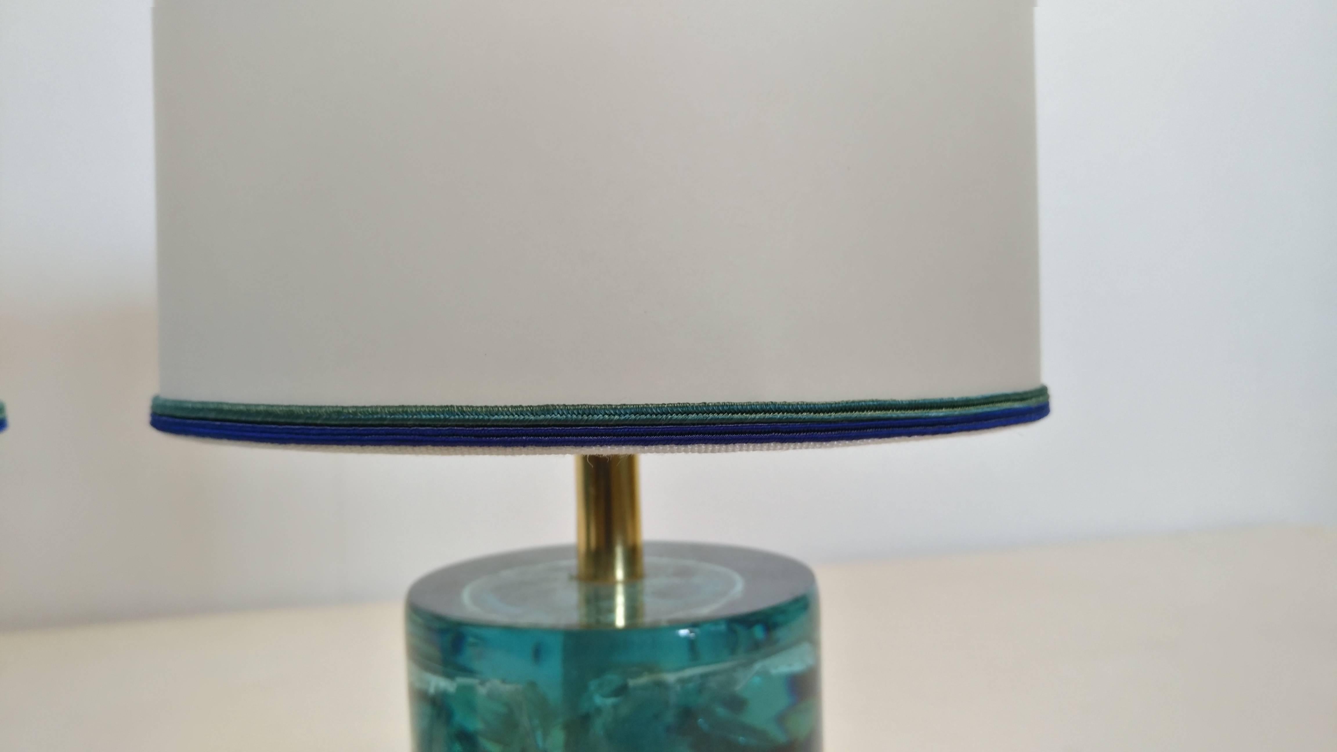 French Pair of Table Lamps in Fractal Resin, 1970 For Sale