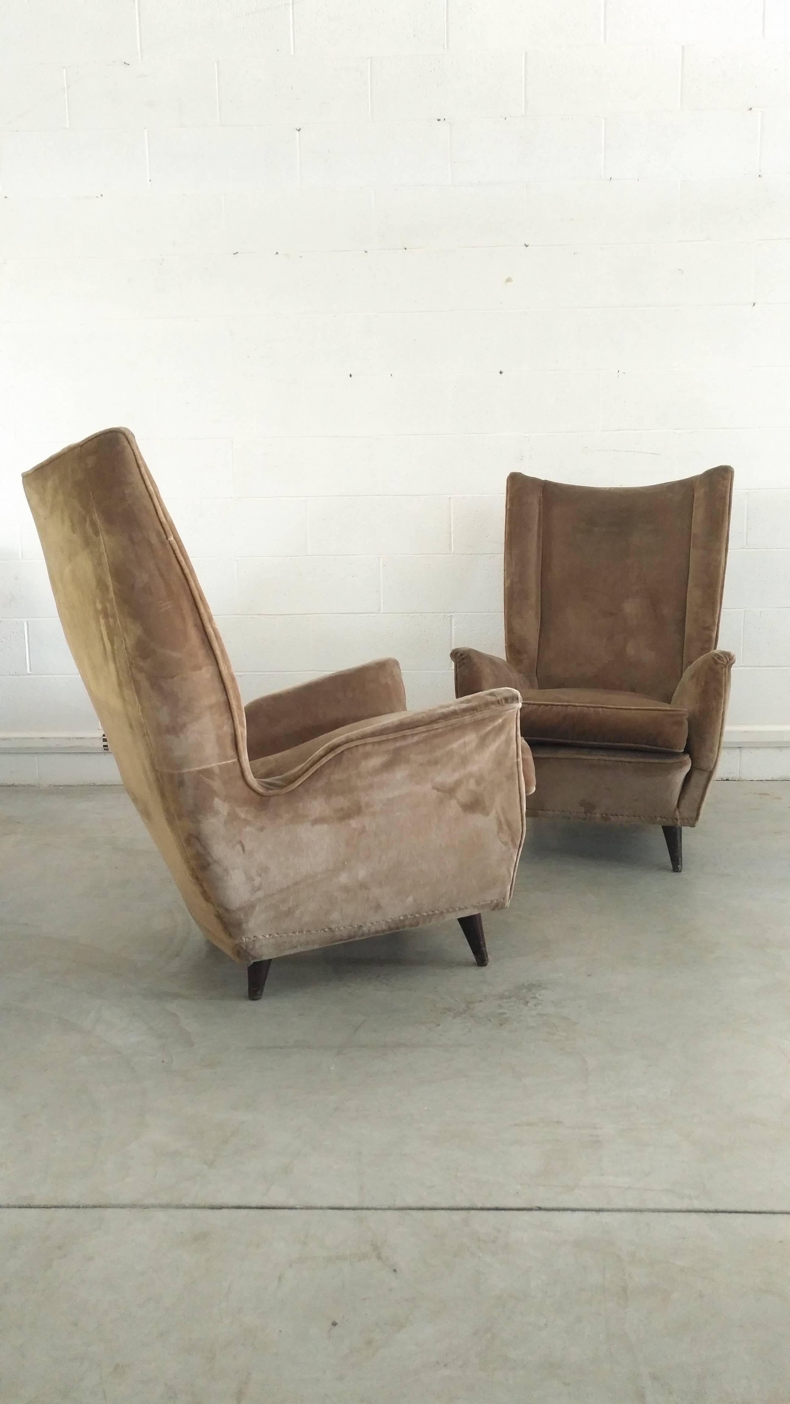 Hand-Carved Pair of Armchairs by Isa Bergamo Attributed Gio Ponti, 1950